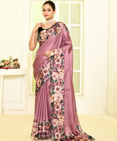 Purple Floral Tussar Saree with Scalope Border